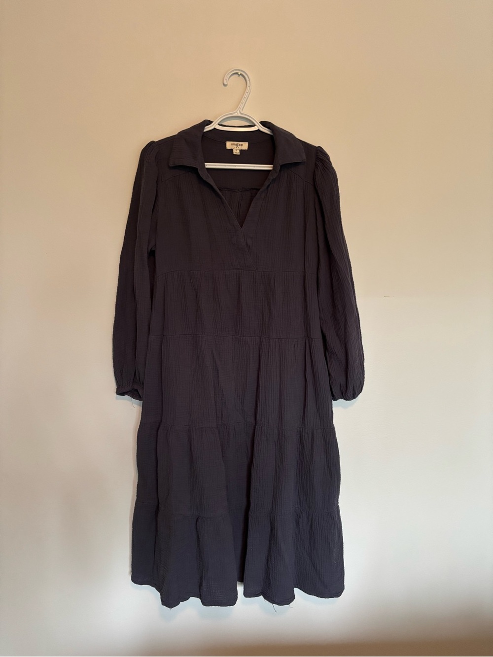 Umgee Navy Long Sleeve Tiered Midi Dress